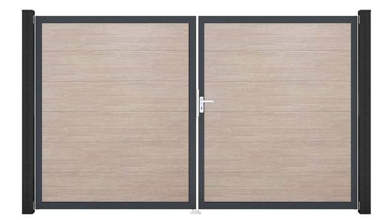 planeo Gardence Simply – 2-panel PVC gate in Sheffield Oak with aluminium frame