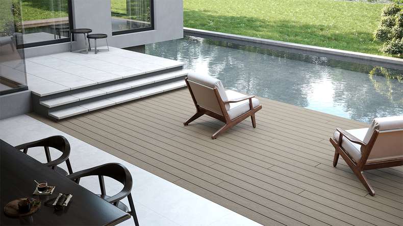 planeo CoEXWood WPC solid coated decking board - Grey/Cement 3m structured