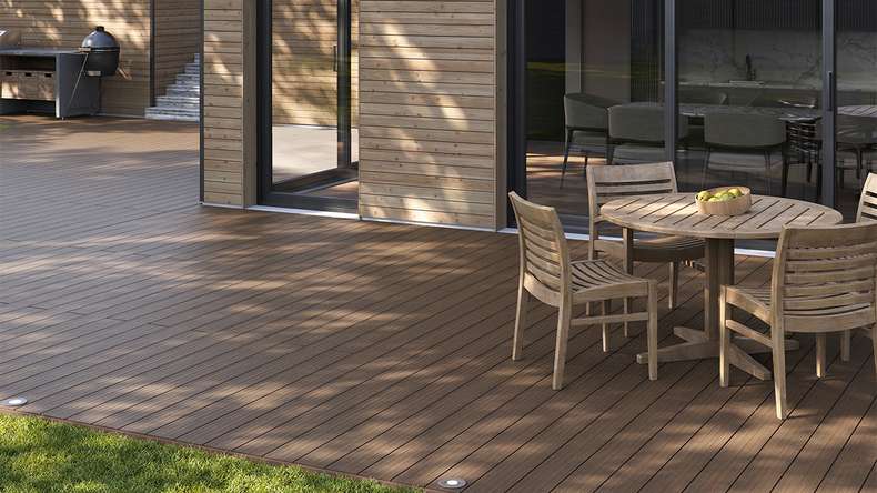 planeo AntikWood WPC decking board solid - Light brown 3m antique aged