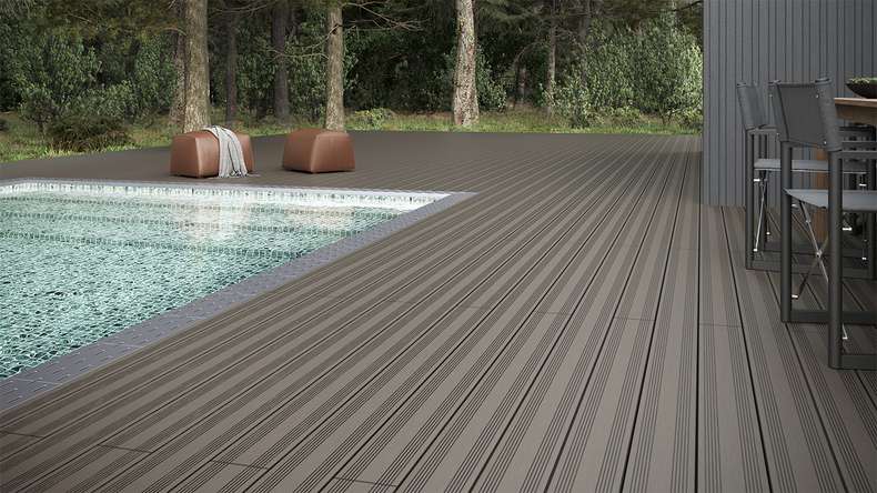 planeo SolidWood WPC Solid decking board - Light grey 3.6m French/structured