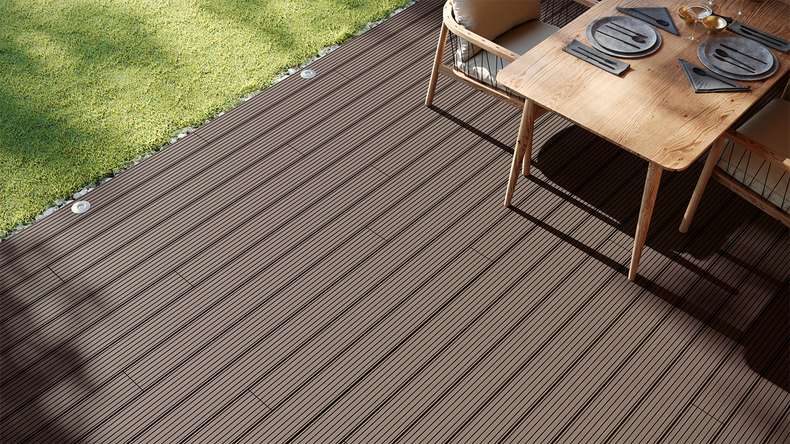 planeo LineWood WPC Solid decking board - Dark brown 3m grooved/grooved