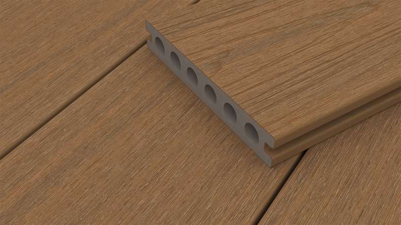 planeo WOODLine Nature - WPC CoEx coated decking board hollow chamber - Burma teak 3m textured/smooth brushed