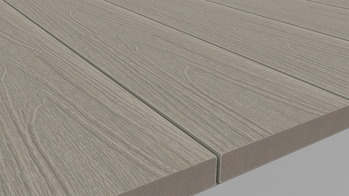 planeo UNIDeck – WPC CoEx-coated decking board, light grey, 3m – textured/smooth brushed