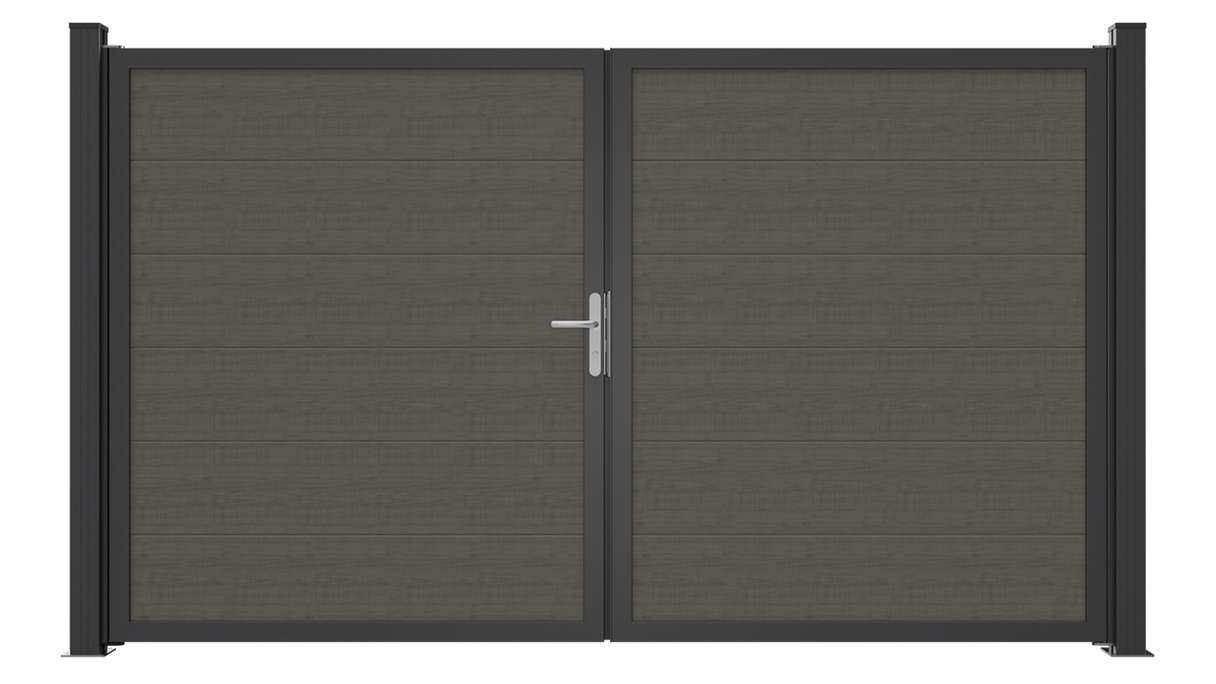 planeo Gardence Simply Guard – PVC gate – double-leaf, Grey Ash Cut with aluminium frame, 300 x 180 cm
