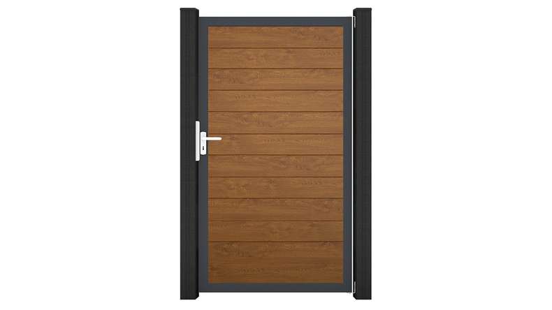 planeo Gardence Simply Small – Golden Oak universal PVC gate with aluminium frame, 100 x 180 cm