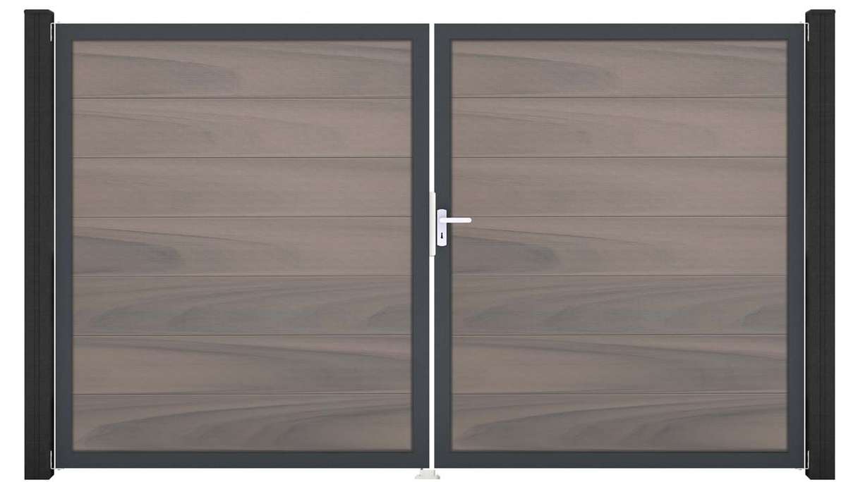 planeo Gardence Strong XL – BPC gate – 2-leaf, two-tone co-extruded with aluminium frame 