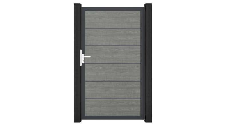 planeo Gardence Simply Premium - PVC universal door Grey Ash Cut with aluminium frame in anthracite | DB703 100 x 180 cm
