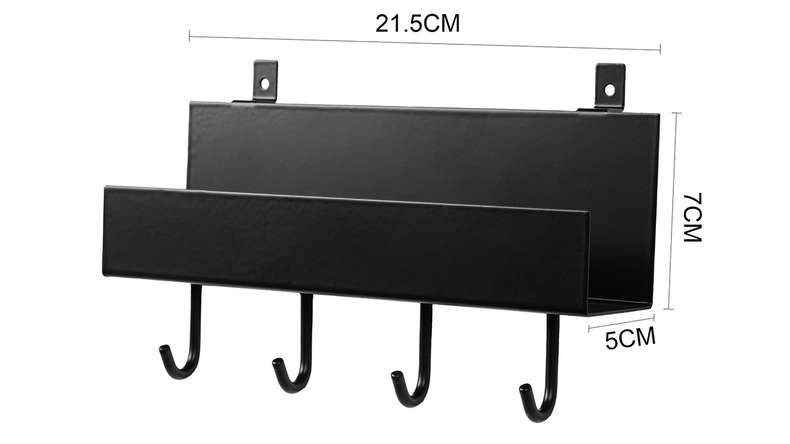 planeo shelf - Black with 4 hooks including screws