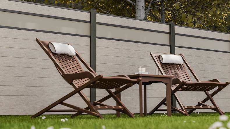 planeo Gardence Strong - BPC plug-in fence glass satin bi-colour sand 180 x 180 cm