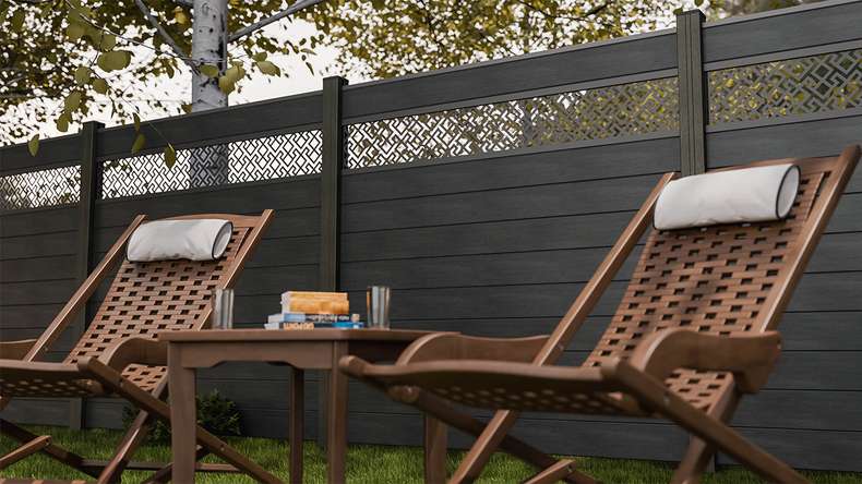 planeo Gardence Strong - BPC plug-in fence Abstract stone grey co-ex 180 x 180 cm