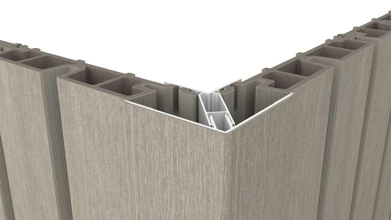 planeo LINEA – Aluminium CoEx external corner profile, light grey, 3000 x 66 x 66 mm
