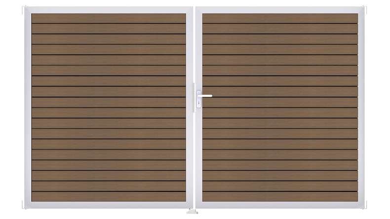 planeo Gardence Trendy - BPC rhombus door - DIN right 2-leaf teak co-ex with silver aluminium frame | EV1
