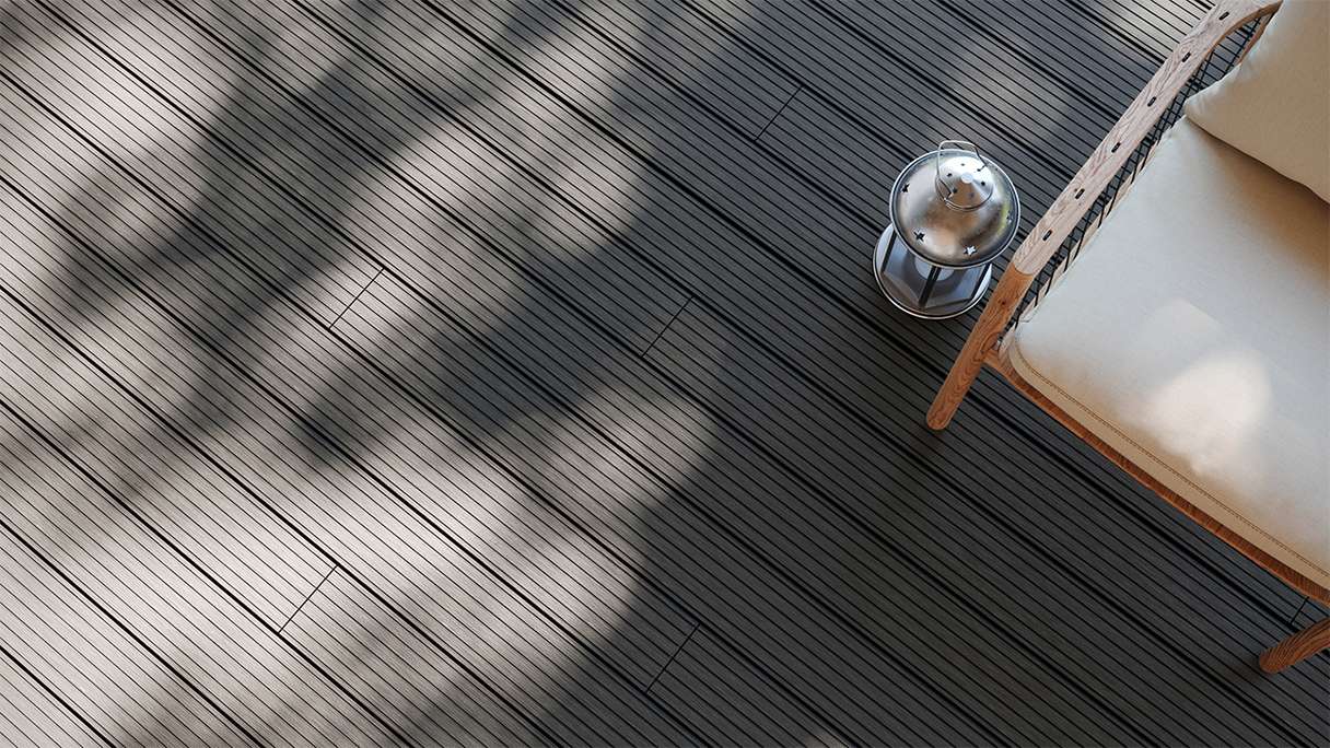 planeo LineWood WPC decking board solid - dark grey 3m grooved/grooved