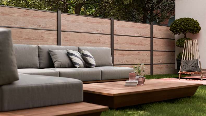 planeo Gardence Resistant - HPL plug-in fence wood look 180 x 183 cm