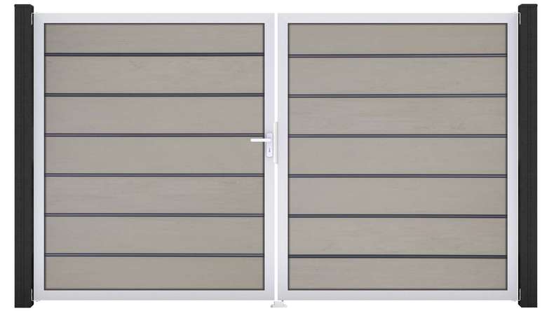 planeo Gardence Premium BPC door - DIN left 2-leaf Bi-Color Sand with silver aluminium frame