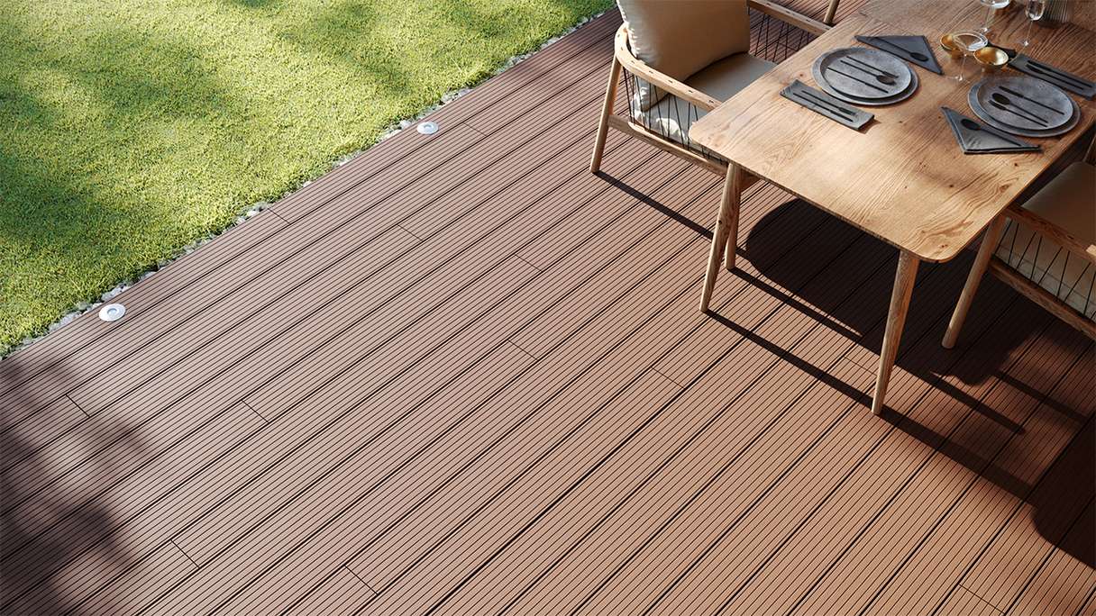 planeo LightWood WPC decking complete set hollow chamber planks - light brown grooved/grooved