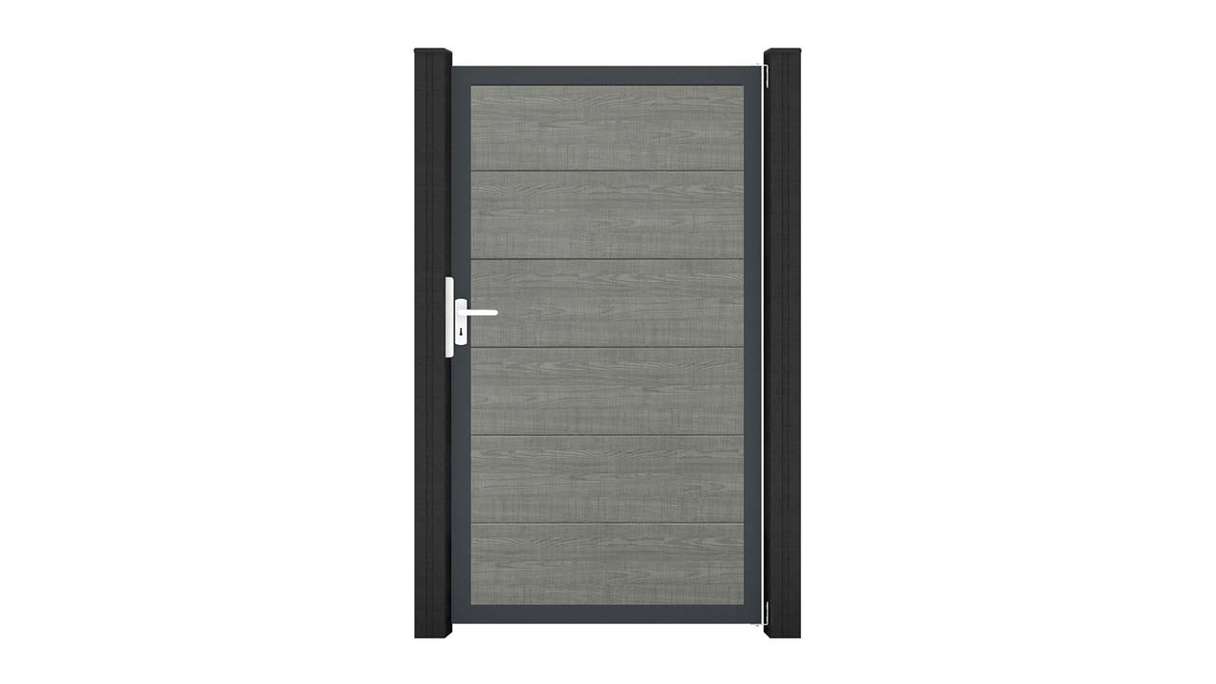 planeo Gardence Simply – PVC Universal Gate, Grey Ash Cut, with aluminium frame, 100 x 180 cm