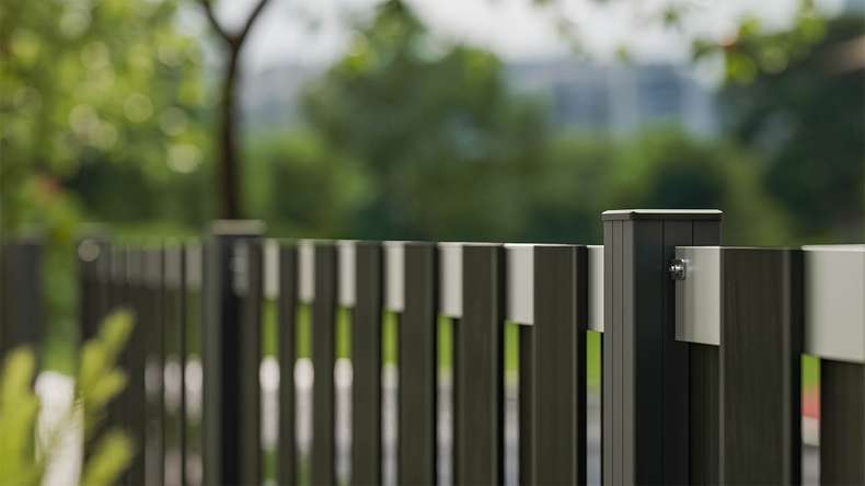 planeo Gardence Premade - BPC garden fence front garden fence anthracite with EV1 silver crossbar 180 x 90cm