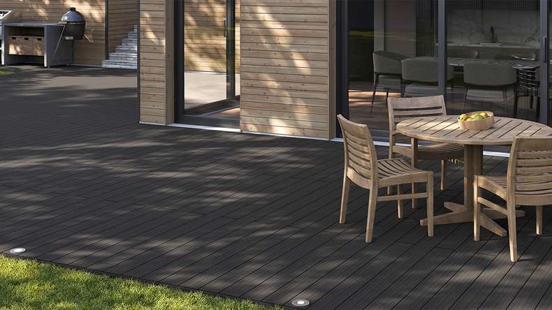 planeo AntikWood WPC decking board solid - Anthracite grey 3.6m antique aged