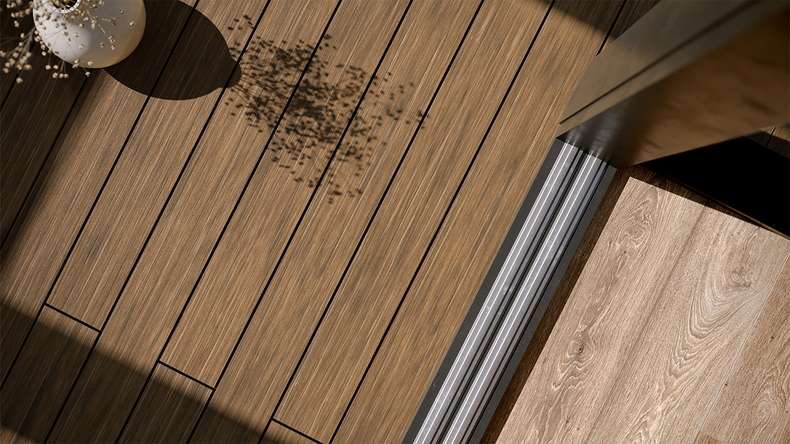 planeo AntikWood WPC decking complete set solid plank - Light brown antique aged