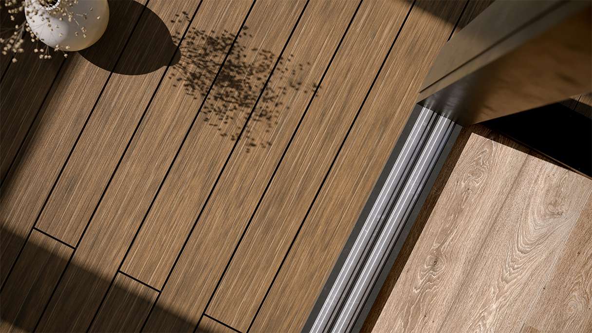 planeo AntikWood WPC decking complete set solid planks 4.8m (31.05m²) - Light brown antique aged