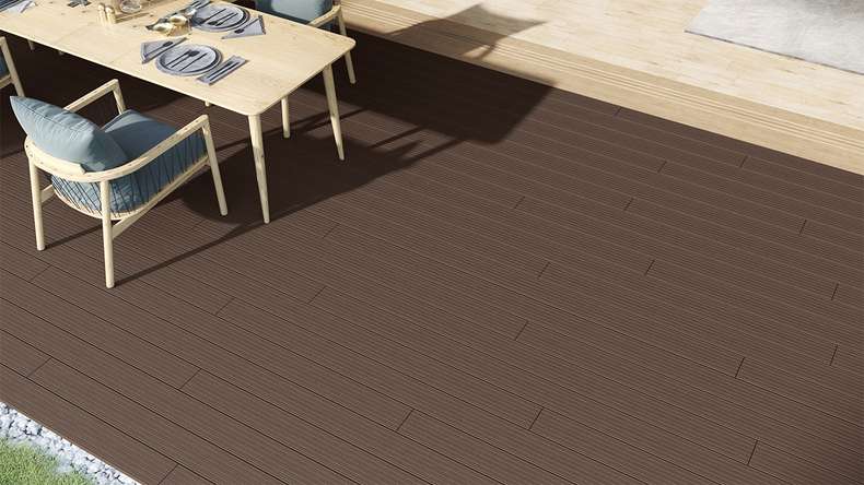 planeo LineWood WPC Solid decking board - Dark brown 3m grooved/grooved