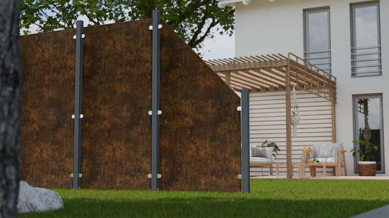 planeo Gardence Resistant - HPL privacy fence on edge rust look 90 x 180cm