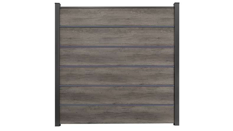planeo Gardence Simply Premium - PVC plug-in fence Monument Oak with pilaster strips in anthracite 180 x 180 cm