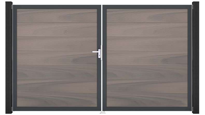 planeo Gardence Strong XL – BPC gate – 2-leaf, two-tone co-extruded with aluminium frame