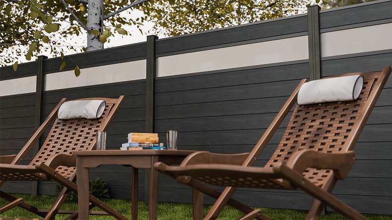 planeo Gardence Strong - BPC plug-in fence glass satin stone grey co-ex 180 x 180 cm
