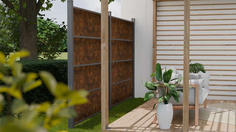 planeo Gardence Resistant - HPL plug-in fence rust-look 180 x 183 cm