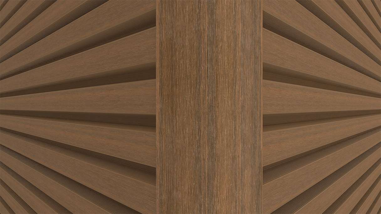 planeo LINEA – Aluminium CoEx external corner profile, Burma Teak, 3000 x 66 x 66 mm