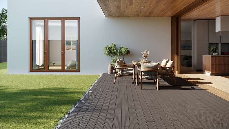 planeo LightWood WPC decking board hollow chamber - Light grey 3m fine grooved/grooved