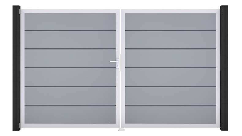 planeo Gardence Simply Premium – 2-panel PVC gate, silver-grey with aluminium frame, 300 x 180 cm