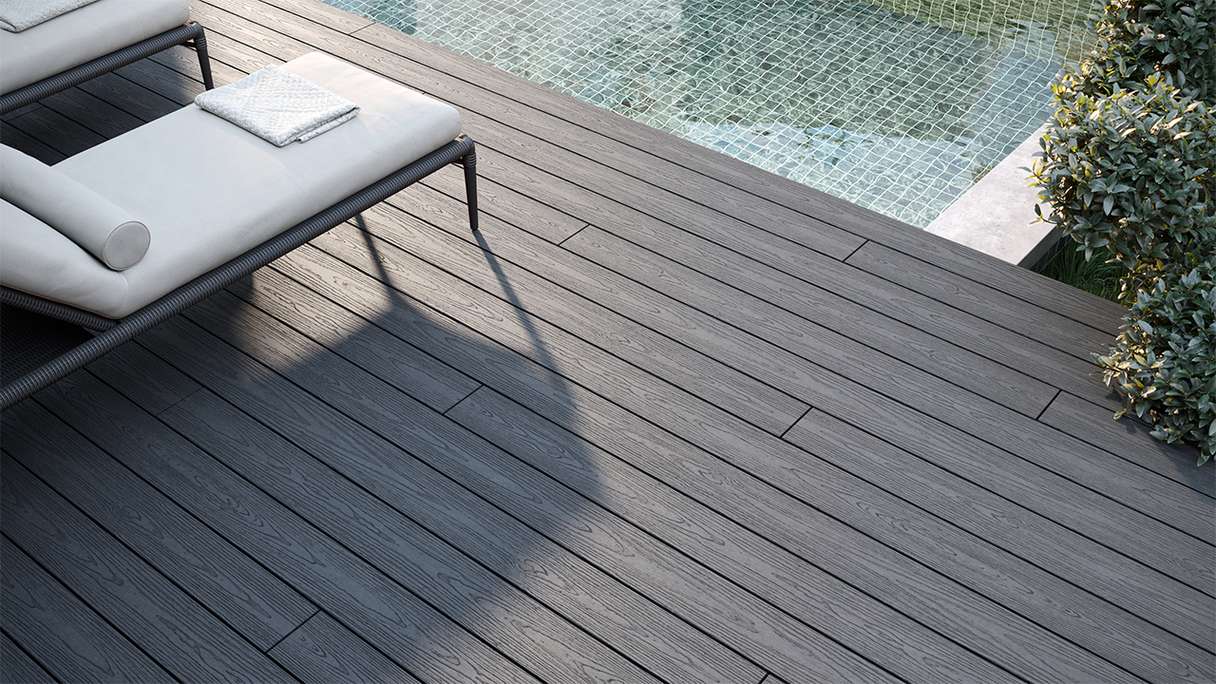 planeo CoEXWood WPC decking complete set solid planks - grey/textured cement