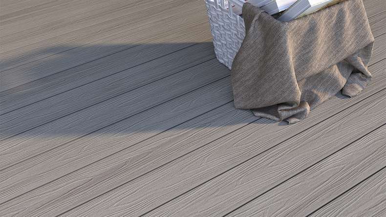 planeo WOODLine Nature - WPC CoEx coated decking board hollow chamber - light grey 3m textured/smooth brushed