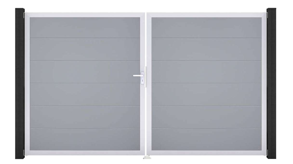 planeo Gardence Simply – 2-leaf PVC gate in silver-grey with aluminium frame