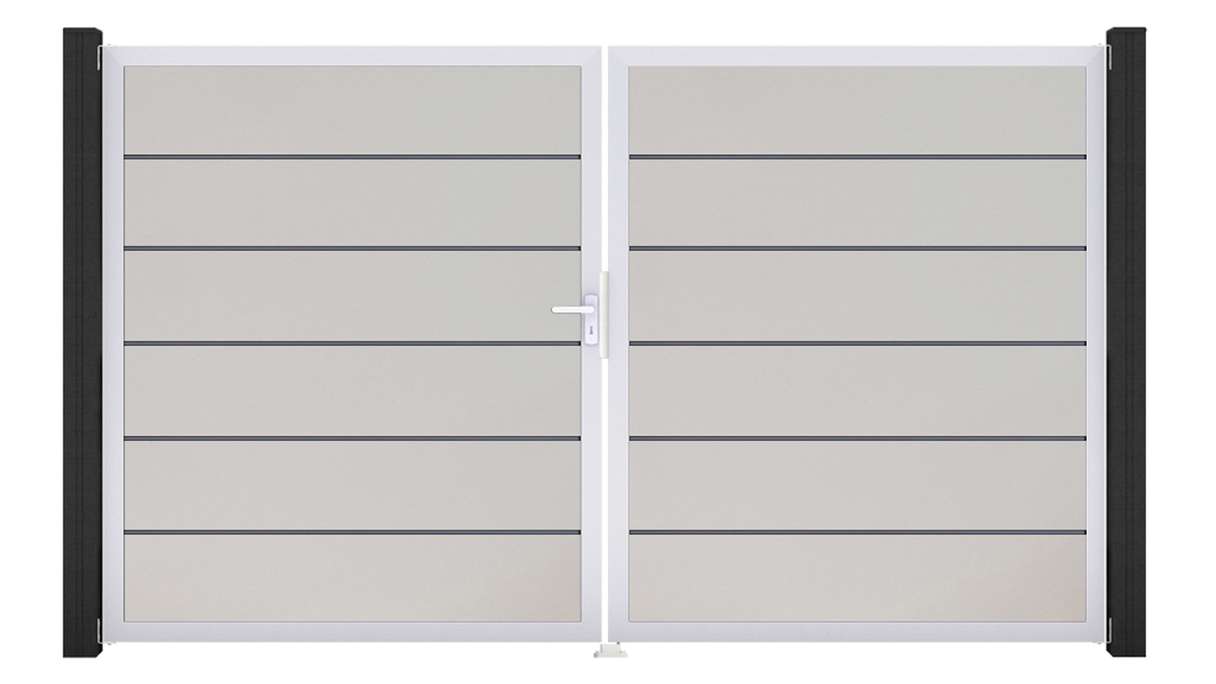 planeo Gardence Simply Premium – 2-panel white PVC gate with aluminium frame, 300 x 180 cm