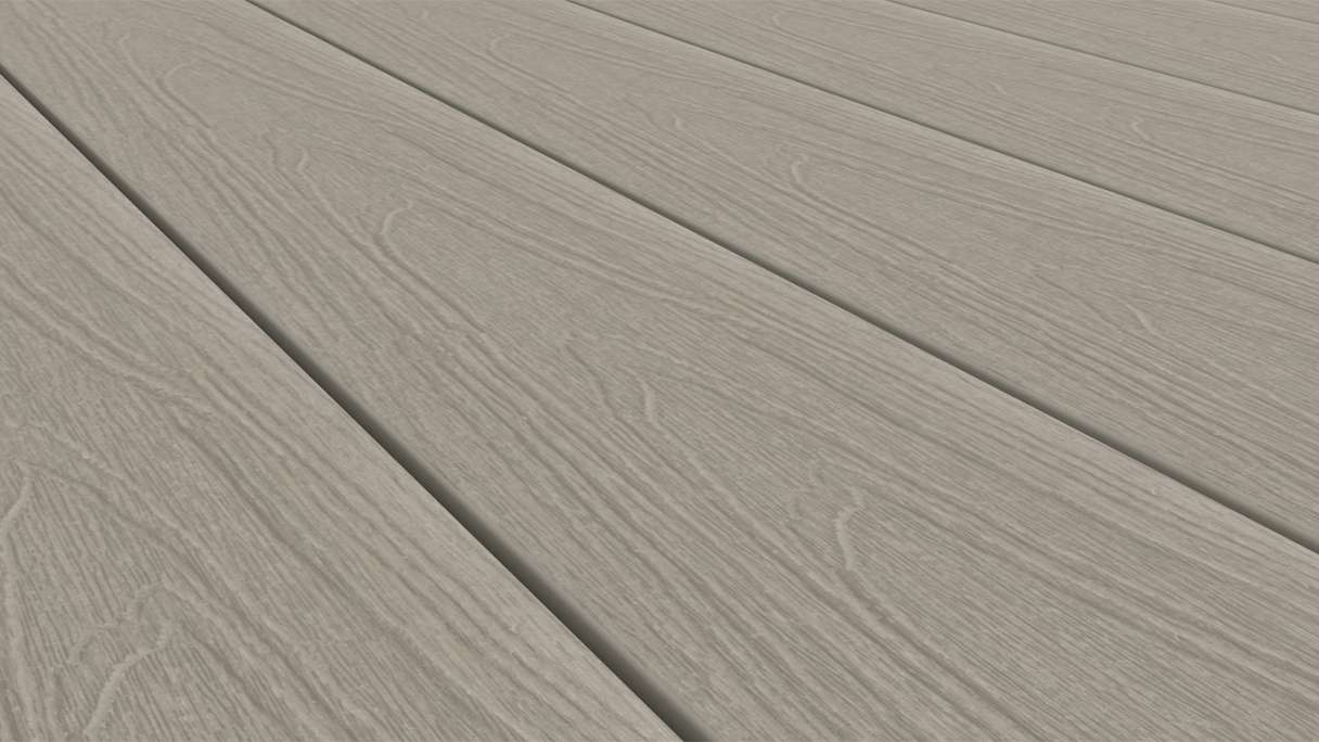 planeo WOODLine Nature - WPC CoEx coated decking board hollow chamber - light grey 3m textured/smooth brushed