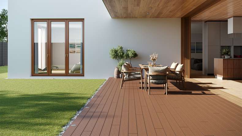 planeo LightWood WPC decking board hollow chamber - Light brown 3m fine grooved/grooved