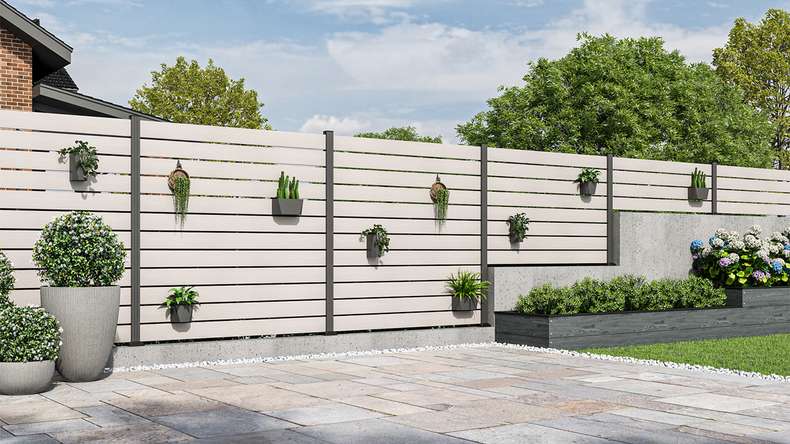 planeo Vario - WPC coEX plug-in fence Square Beige 177 x 180 cm