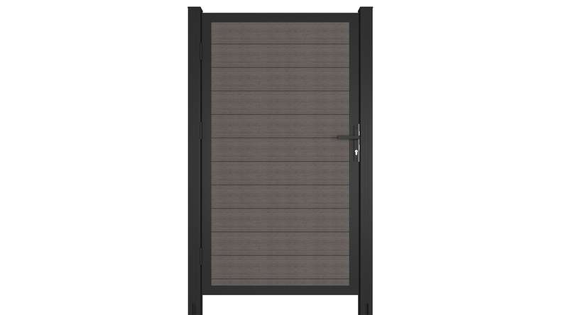 planeo INFINITY - WPC CoEx universal door dark grey with anthracite aluminium frame 100 x 180 cm