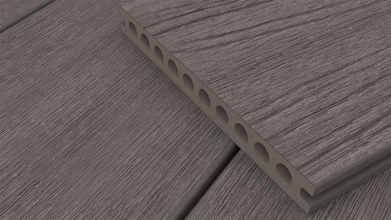 planeo MAXLine Nature - WPC CoEx coated XL decking board hollow chamber - dark grey 3m textured/smooth brushed