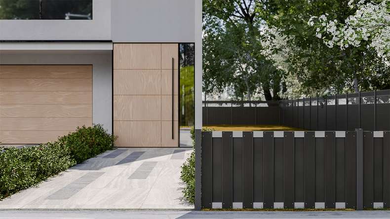 planeo Gardence Premade - BPC garden fence front garden fence anthracite with EV1 silver crossbar 180 x 90cm