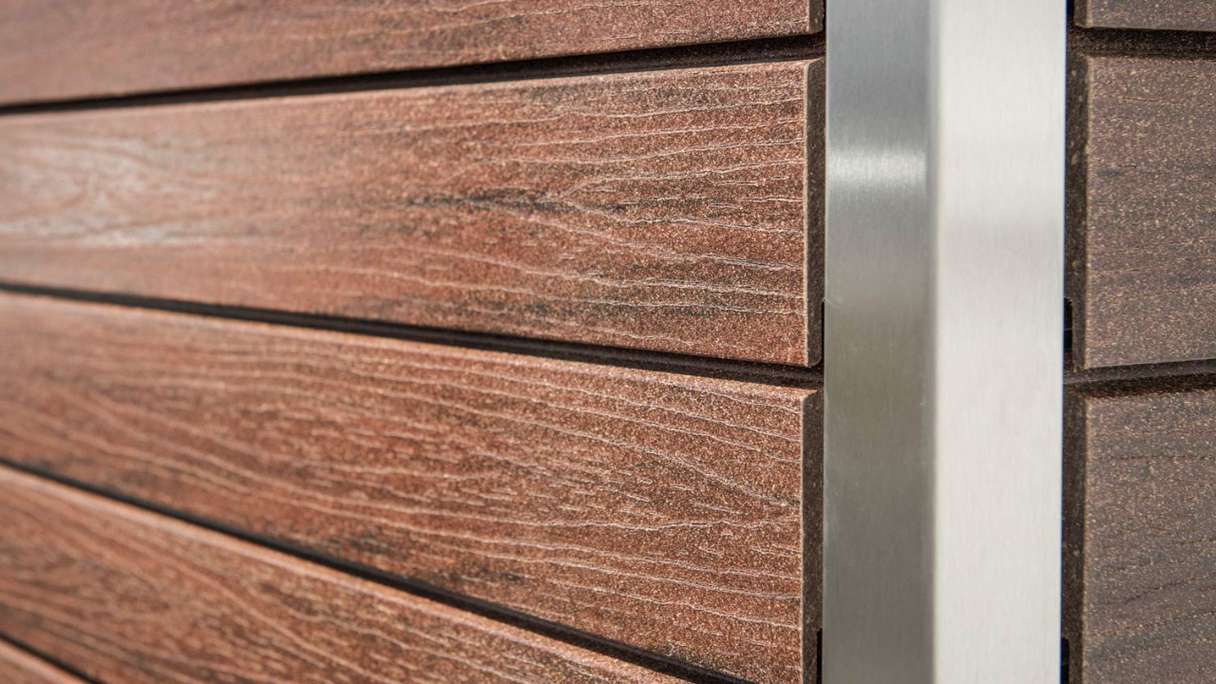 planeo Fassado - WPC rhombus strip facade cladding chestnut brown