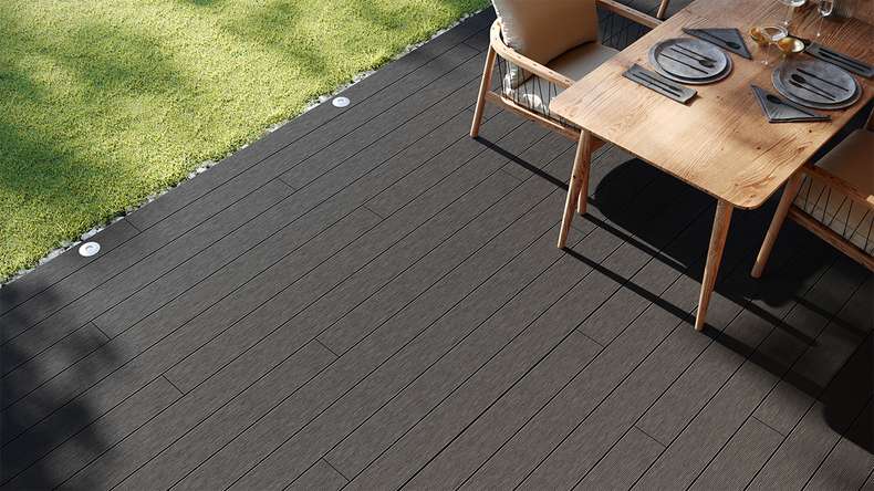 planeo LightWood WPC decking complete set hollow chamber planks - dark grey grooved/grooved