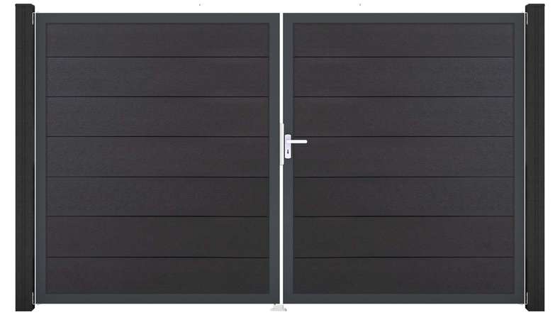 planeo Gardence Strong XL – BPC gate – double-leaf, anthracite grey with aluminium frame 