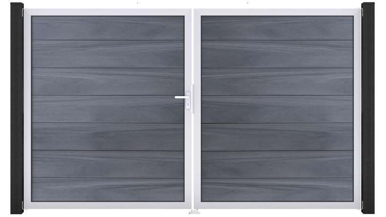 planeo Gardence Grande BPC door - DIN left 2-leaf stone grey co-ex with silver aluminium frame
