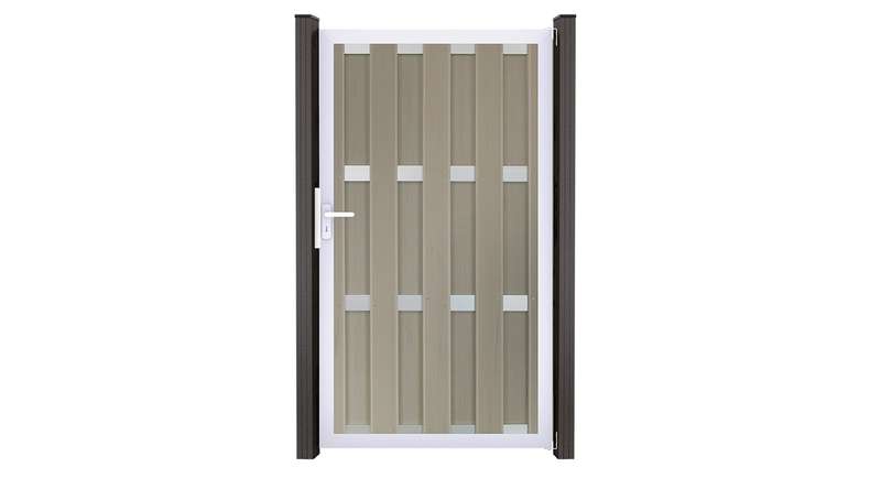 planeo prefabricated fence gate DIN right BiColor Sand 100 x 180 x 4,0cm - frame silver