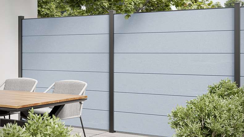 planeo Basic - PVC plug-in fence square silver grey 180 x 180 cm